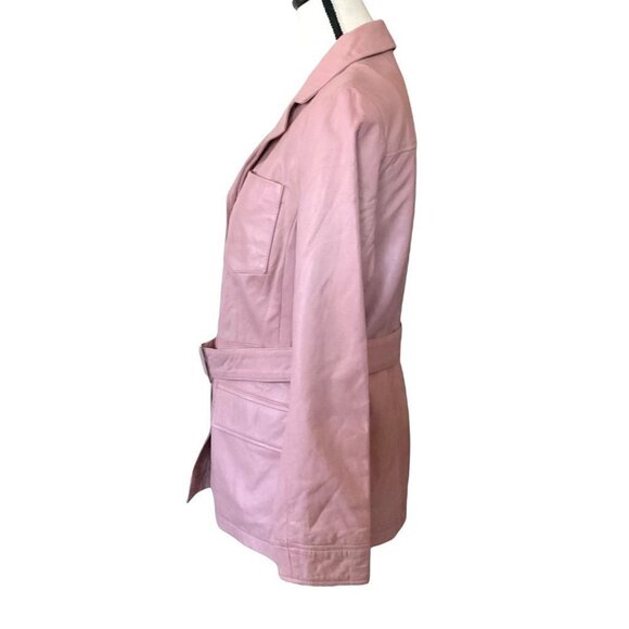Genuine leather button up pink jacket with belt women size Small - Picture 6 of 13